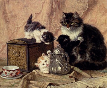 Hora del té para gatitos animal gato Henriette Ronner Knip Pinturas al óleo